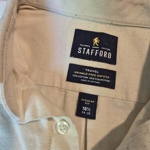 Stafford Classic Travelers Wrinkle-free Ivory Shirt 16 1/2 34/35